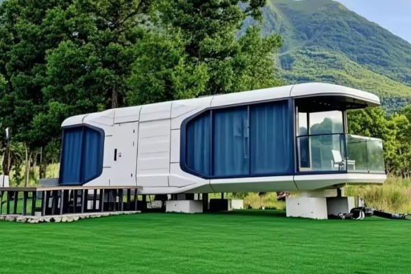 the space capsule is in the backyard